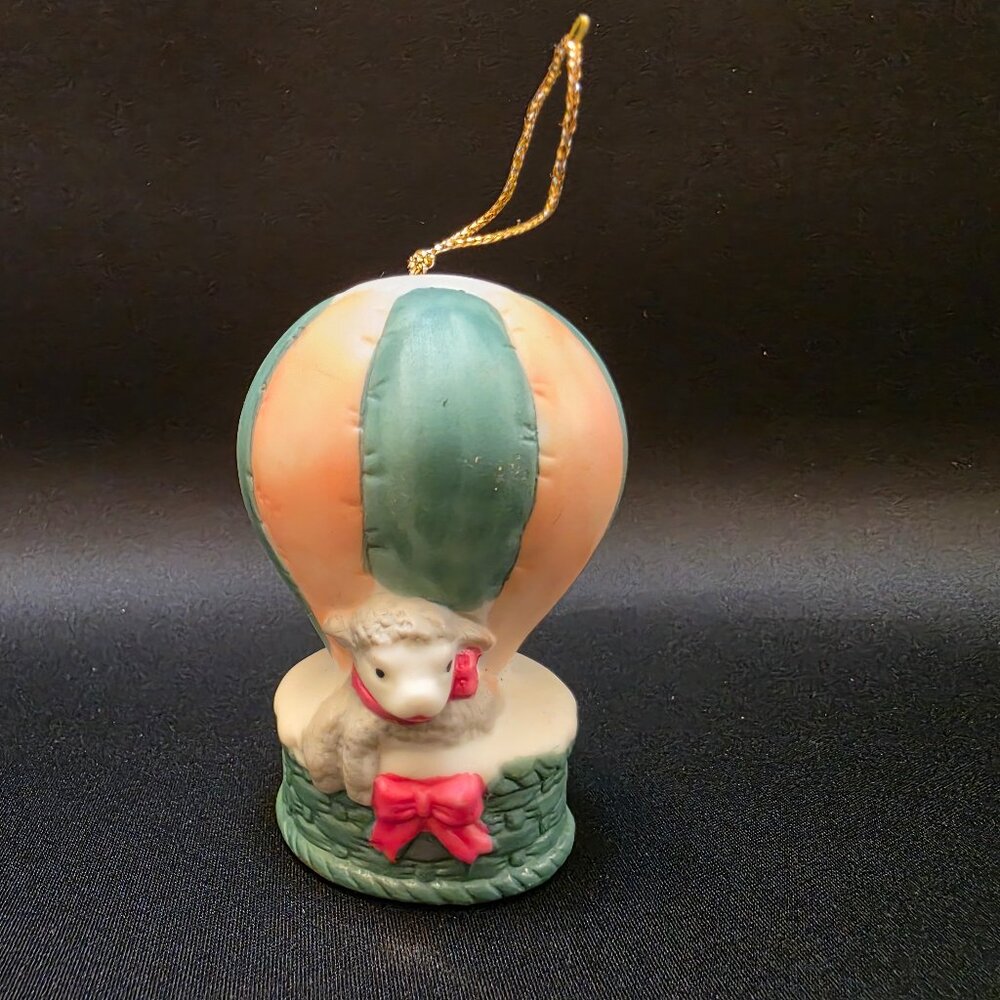 Vintage Ceramic Christmas BELL hot air balloon Light Up Lamb cdf